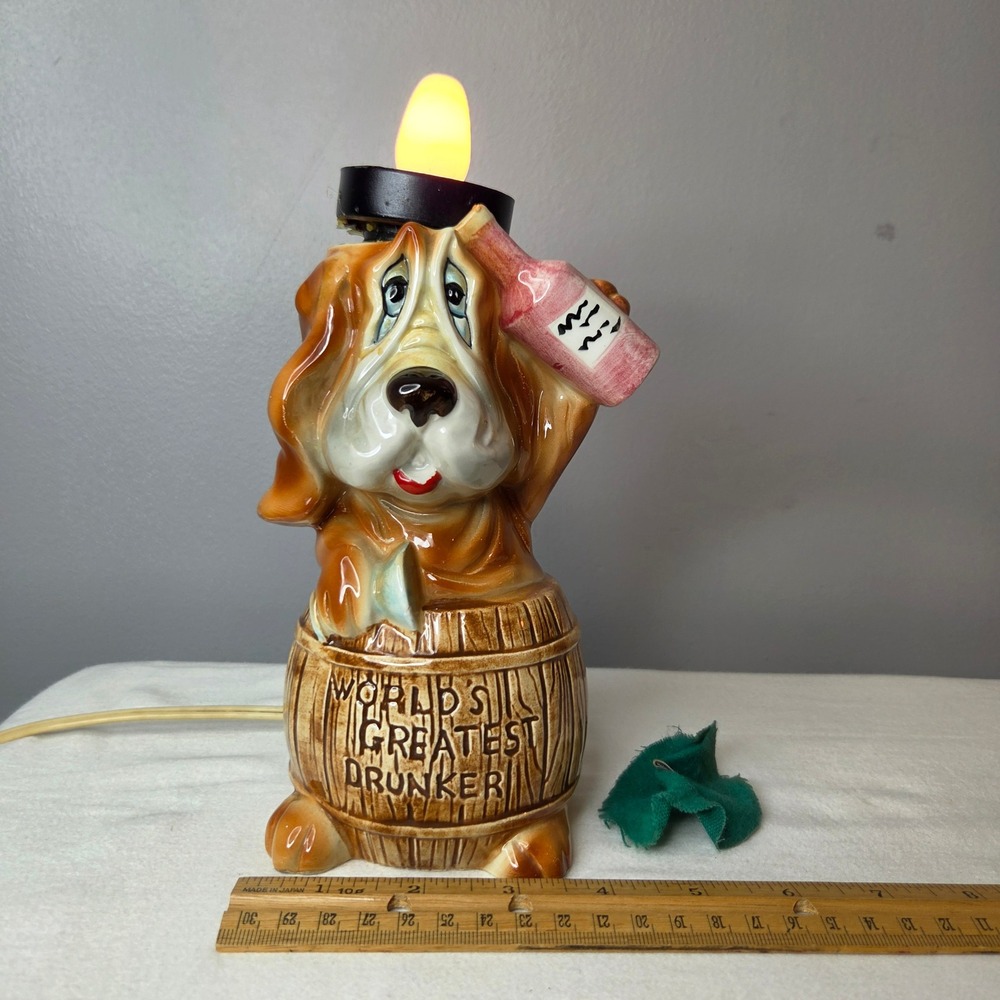 Vtg Worlds Greatest Drunker Basset Hound Dog Night Light Lamp Made in Japan READ